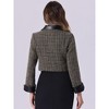 INSPIRE CHIC Women's Tweed Plaid Contrast Collar Double Breasted Vintage Cropped Jackets - 3 of 4