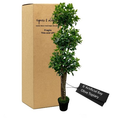 6' Artificial Bay Olive Triple Topiary Tree in Black Plastic Pot