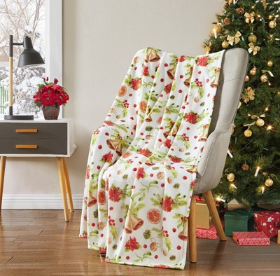 Kate Aurora Oversized Christmas Poinsettia Orange Slices Ultra Soft & Plush Accent Throw Blanket - 50 in. W x 70 in. L