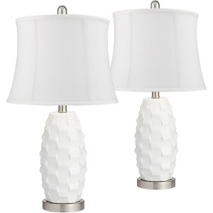360 Lighting Modern Coastal Table Lamps 24 1/2" High Set of 2 White Ceramic LED White Softback Drum Shade for Bedroom Living Room House Nightstand - 1 of 4