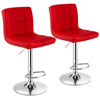 Costway Set Of 2 Adjustable Bar Stools Pu Leather Swivel Kitchen