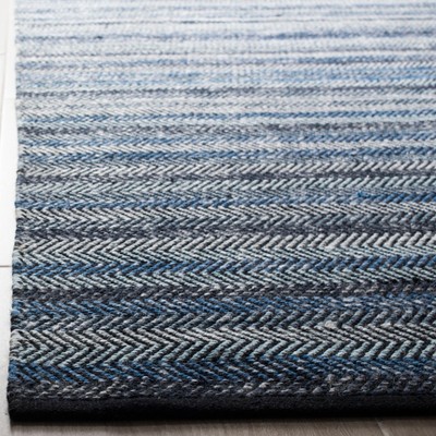 Coastal Breeze Handwoven Blue Stripe Wool-Cotton Rug 4' x 6'