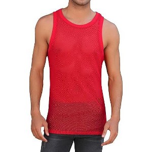 Acekool Men's Mesh Tank Top, Fitted Sleeveless mesh Muscle Shirt, See-Through Round Neck Clubwear - 1 of 4