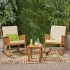 Christopher Knight Home Alabelle Outdoor Acacia Wood 3 Piece Rocking Chair Chat Set with Cushions, Brown/Cream - 2 of 4