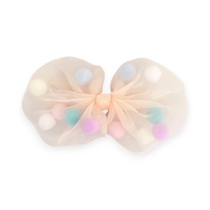 Summer Crystal - Tulle Bow with Pompoms Hair Clip - 1 Pack - 1 of 4