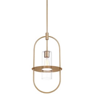 360 Lighting Optimus 12" Modern Pendant Ceiling Light Fixture Dining Room Over Table Kitchen Island Foyer Oval Hanging Clear Warm Brass Glass Mini - 1 of 4