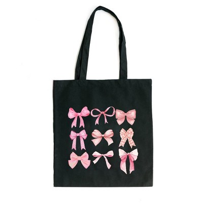 City Creek Prints Coquette Pink Bow Chart Canvas Tote Bag - 15x16 - Black