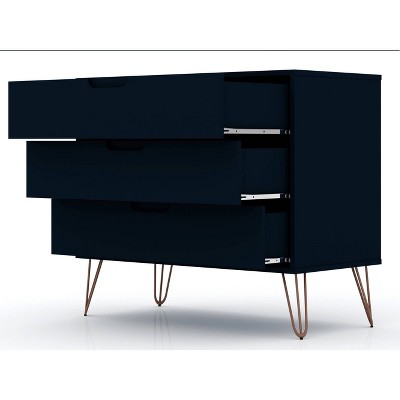 Set of 2 Midnight Blue 3-Drawer Dressers with Hairpin Legs