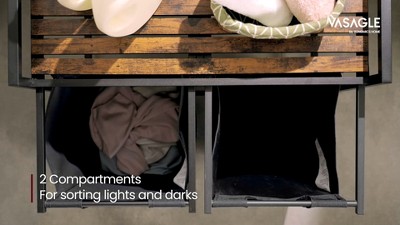 Rustic Brown and Black Laundry Sorter with Shelf and Pull-Out Bags