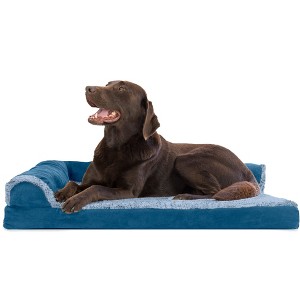 FurHaven Two-Tone Faux Fur & Suede Deluxe Chaise Lounge Orthopedic Sofa Dog Bed - Large, Marine Blue - 1 of 4