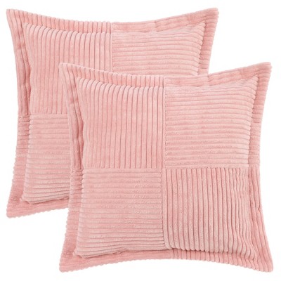 Unique Bargains Home Decorations Solid Wide Bordered Corduroy Striped Throw Pillow Covers 2 Pcs