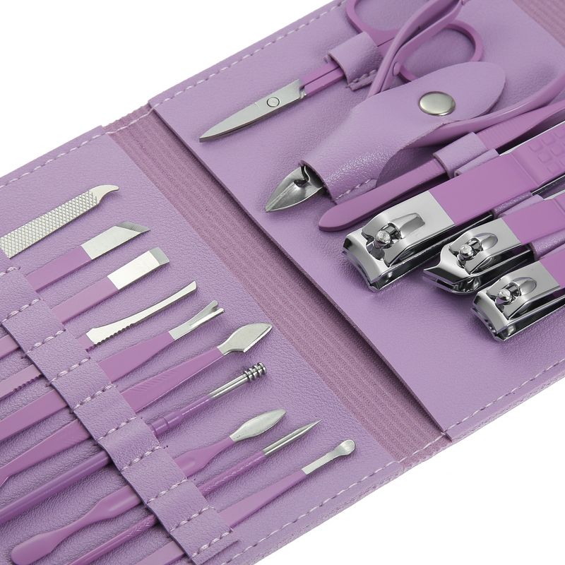Unique Bargains 16 Pcs Manicure Set Stainless Steel Nail Clippers Pedicure Kit With Case, 2 of 4