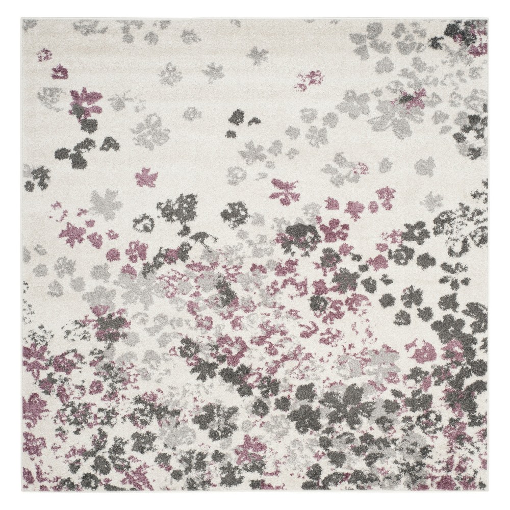  Floral Square Area Rug Ivory/Purple