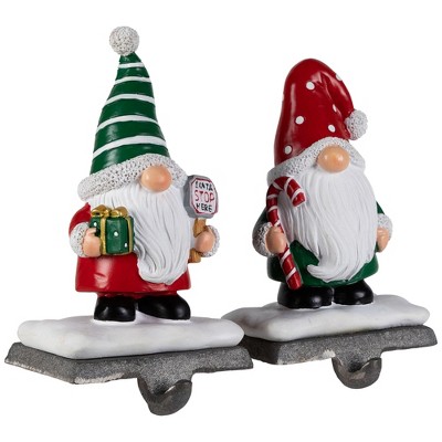 Festive Santa Gnomes Resin Christmas Stocking Holders Set