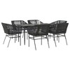 vidaXL Patio Dining Set with Cushions Table and Chairs Set Poly Rattan Glass - Black 63" x 31.5" x 29.1" 6 Pieces - 2 of 4