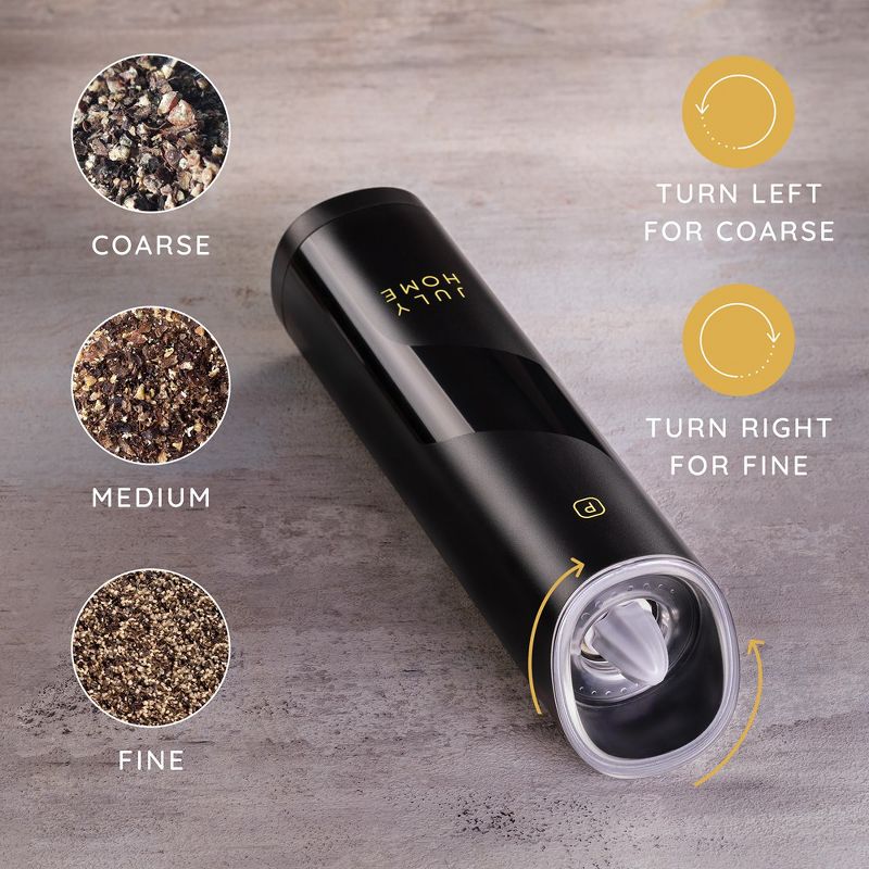 July Home Premium Gravity Electric Salt and Pepper Grinder Set, 2 Pack, Battery Operated, 3 of 9