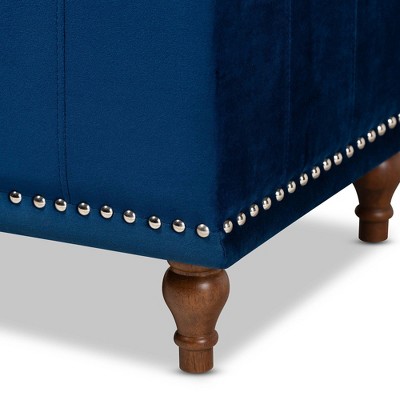Elegant Navy Blue Velvet 42" Tufted Storage Ottoman Bench