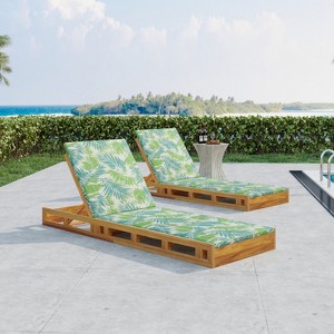 Christopher Knight Home Klayton Outdoor Acacia Wood Adjustable Chaise Lounge with Water-Resistant Cushion and Slatted Base (Set of 2) - 1 of 4