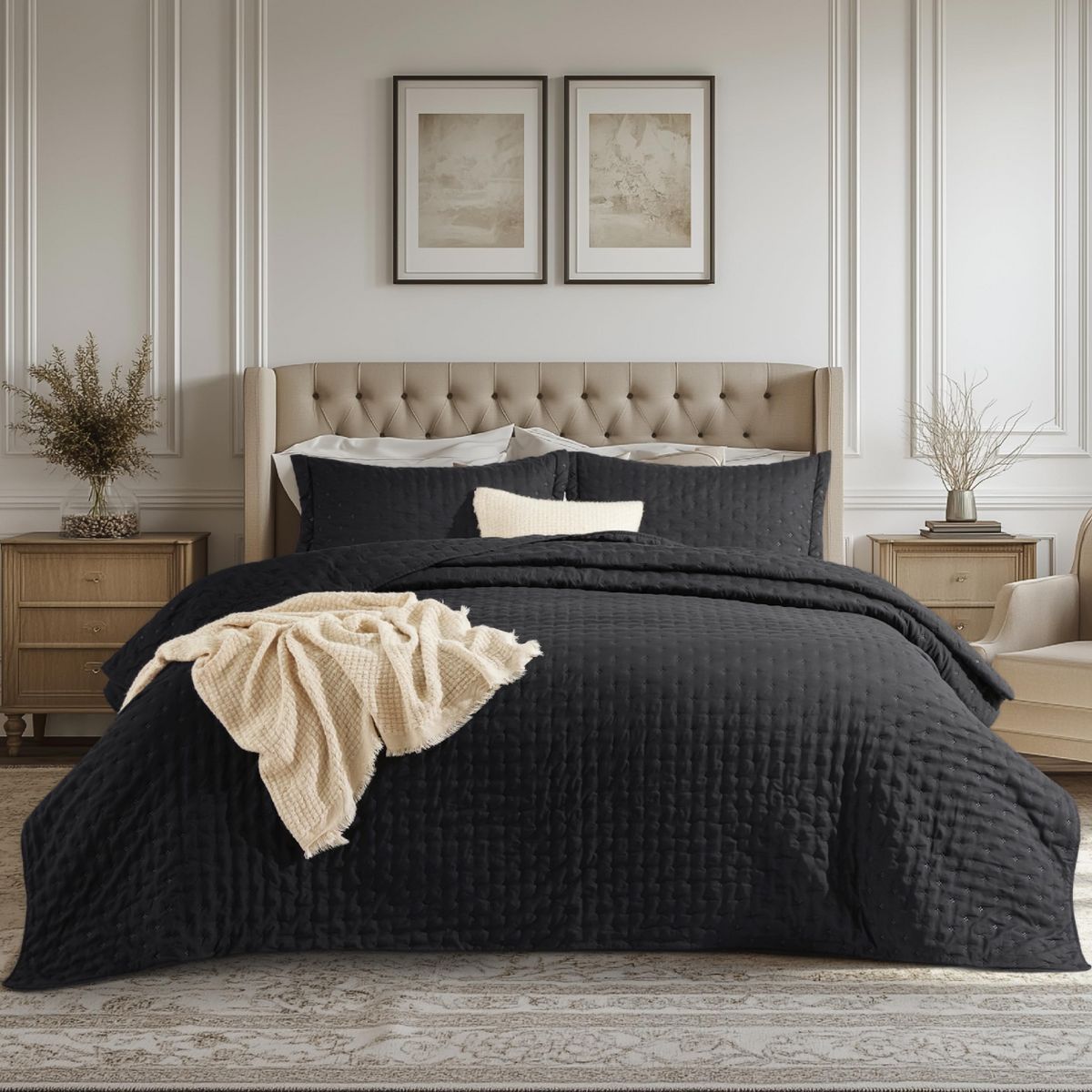 Bedsure Clover Quilt Set Queen - Soft Microfiber Bedspread with Clover Embossed Design, All-Season 3-Piece, White - Clover