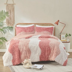 3 Pcs Elegant Shaggy Stripe Print Duvet Set, All Season Home Textile for Lux Bedroom Decor - 1 of 4
