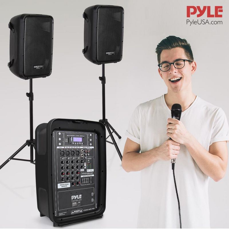 Pyle 4 x PPHP28AMX Stage & Studio 8 Inch Bluetooth DJ PA Loud Speaker System and 8 Channel Audio Mixer Bundle Kit w/ USB & SD Readers, Black (4 Pack), 5 of 7