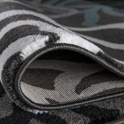 Elegant Gray Floral Synthetic Easy-Care Area Rug, 3'3" x 5'