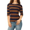 INSPIRE CHIC Women's Stripes Casual Basic Elbow Sleeves Boat Neck Slim Fit T-Shirts - 2 of 4