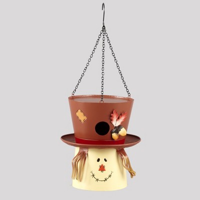 Lakeside Metal Hanging Scarecrow Birdhouse for Outdoors - Harvest Yard Accent