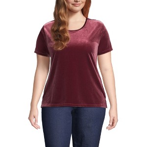 Lands' End Women's Short Sleeve Velvet Crew Neck Top - 1 of 2