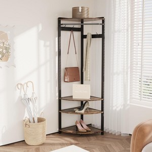 Corner Coat Stand, Metal Corner Coat Rack with 6 Double Hooks/Storage Shelf/Shoe Rack,Space-Saving, Industrial Design for Hallway, Living Room,Office - 1 of 4