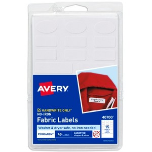 Avery No-Iron Fabric Labels, Assorted Shapes and Sizes, Washer and Dryer-Safe Waterproof Labels, Non-Printable, 45 Blank Labels Total (40700) - 1 of 4