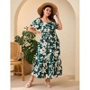 Plus Size Women's Dress Floral V Neck Casual Dress Button Down Pocket Mini Dress - 3 of 4