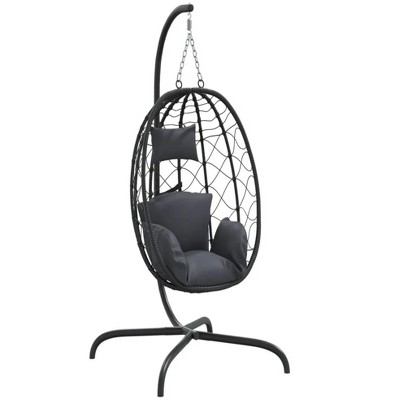 41.7"anging Egg Chair with Cushion Anthracite Poly Rattan&Steel