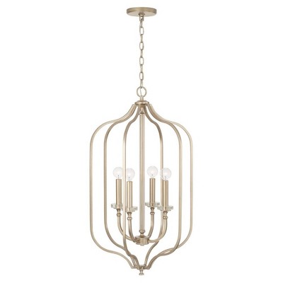 Brushed Champagne 4-Light Transitional Pendant with Acrylic Accents