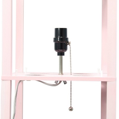 Elegant Light Pink Column Floor Lamp with Linen Shade and Display Shelves
