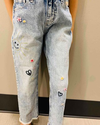 Girls' High-rise Embroidered Ankle Straight Jeans - Cat & Jack™ Blue :  Target