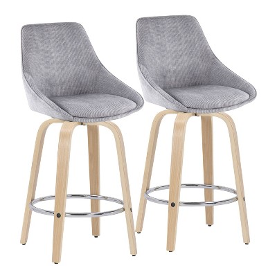 Set of 2 Diana Counter Height Barstool with Swivel Seat, Wood Legs & Chrome Accents - LumiSource