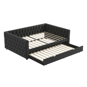 NicBex Full Daybed with Twin Trundle, Velvet Sofa Bed with Tufted Button Back, Upholstered Day Bed with Copper Nail Design - 1 of 4