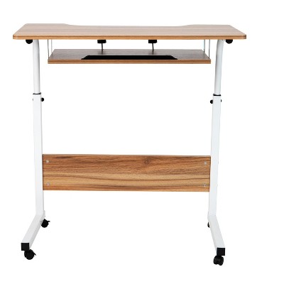 Mind Reader Adjustable Height Rolling Laptop Desk with Pull Out Shelf, White, Wood