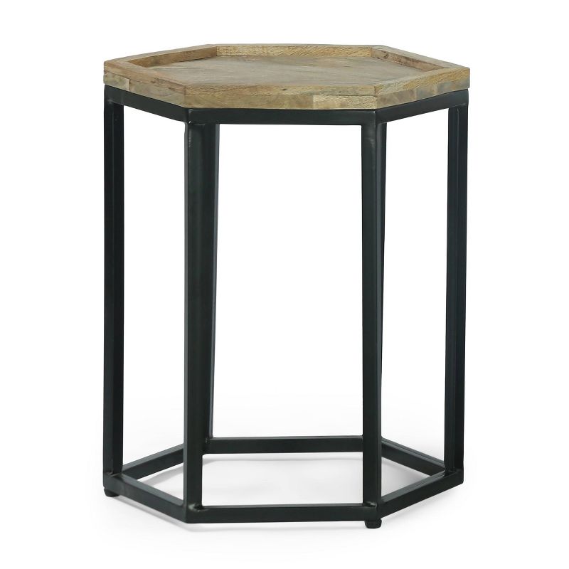 Set of 3 Morella Modern Industrial Handcrafted Mango Wood Nested Side Tables Natural/Black - Christopher Knight Home, 4 of 8