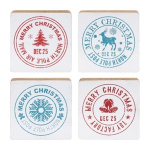 Postal Christmas Stamp Wood 7.5 Inch Decor Set of 4 by Melrose - 1 of 4