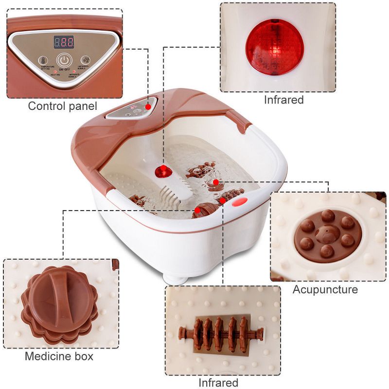 Costway Foot Spa Bath Massager LCD Display Temperature Control Heat Infrared Bubbles Brown, 3 of 10