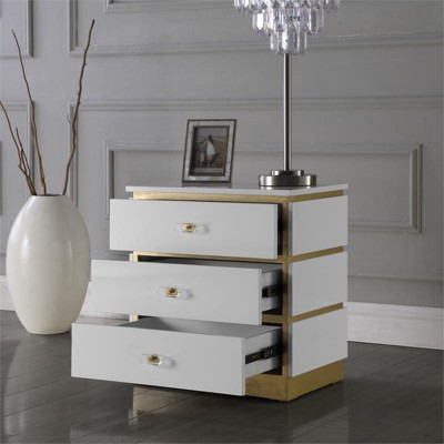 Regal White Lacquer & Gold Trim Accent Table with Storage