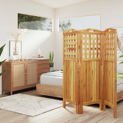 vidaXL 3-Panel Room Divider 47.8"x0.8"x45.3", Solid Acacia Wood - Foldable, Versatile Function, No Assembly Required, Brown, Farmhouse Style