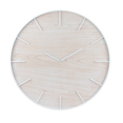 24" Minimalist Open Face Wall Clock White/Brown - Stonebriar Collection