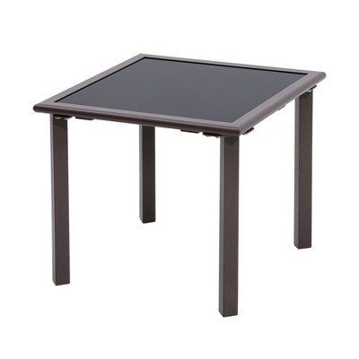 Crestlive Products Outdoor Patio Side/End Table Metal Frame Square Coffee Bistro Table Tempered Glass Top Patio Furniture for Porch Deck Pool