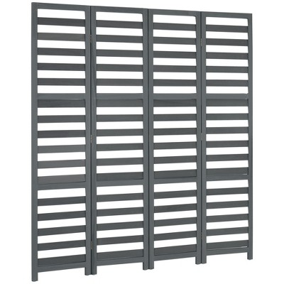 Gray Solid Wood 4-Panel Folding Room Divider
