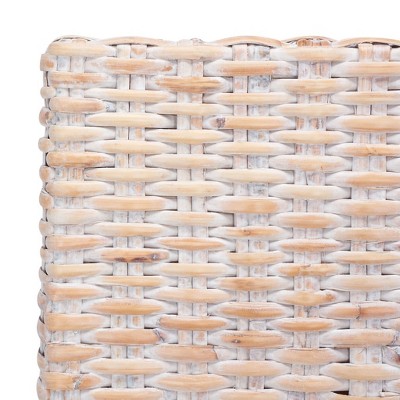 White Upholstered Rattan Side Chair with Natural Wood Legs