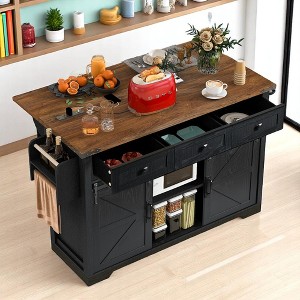 53.7" Farmhouse Kitchen Island with Drop Leaf,Storage Cabinet,3 Drawers, Adjustable Shelves,Kitchen and Dining Cabinets - 1 of 4