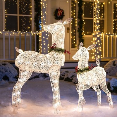 Northlight Set Of 3 White Glittered Doe, Fawn And Reindeer Lighted ...